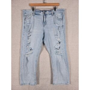 Edgely Womens 18W Relaxed Boyfriend Crop Jeans Distressed Ripped Denim